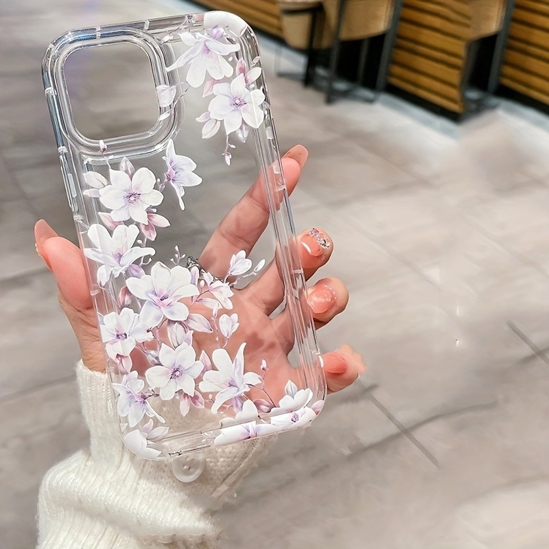 Image of Light Purple Flower Transparent Mobile Phone Case Suitable For Ipone11 15 14 X Xs Xr Xsmax Series Mobile Phone Case - All-inclusive Fashion , Elegant And Durable, Precise Hole Position