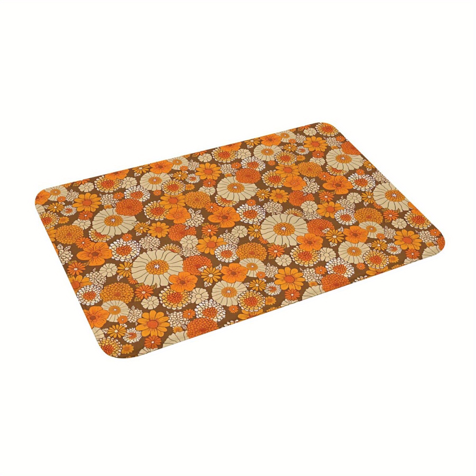 

Vintage Floral Doormat - 1pcs Polyester Non-slip Rectangular Mat, Machine Washable, Lightweight Flower Power Room, Kitchen, Outdoor Use