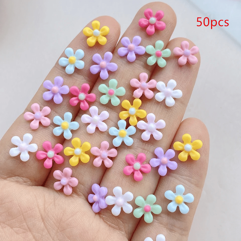 TEMU 30/50/100pcs Random Color Nail Art Resin Colorful Small Chrysanthemum Series Charms Rhinestones Diy Craft For Nail 3d Decorations Jewelry
