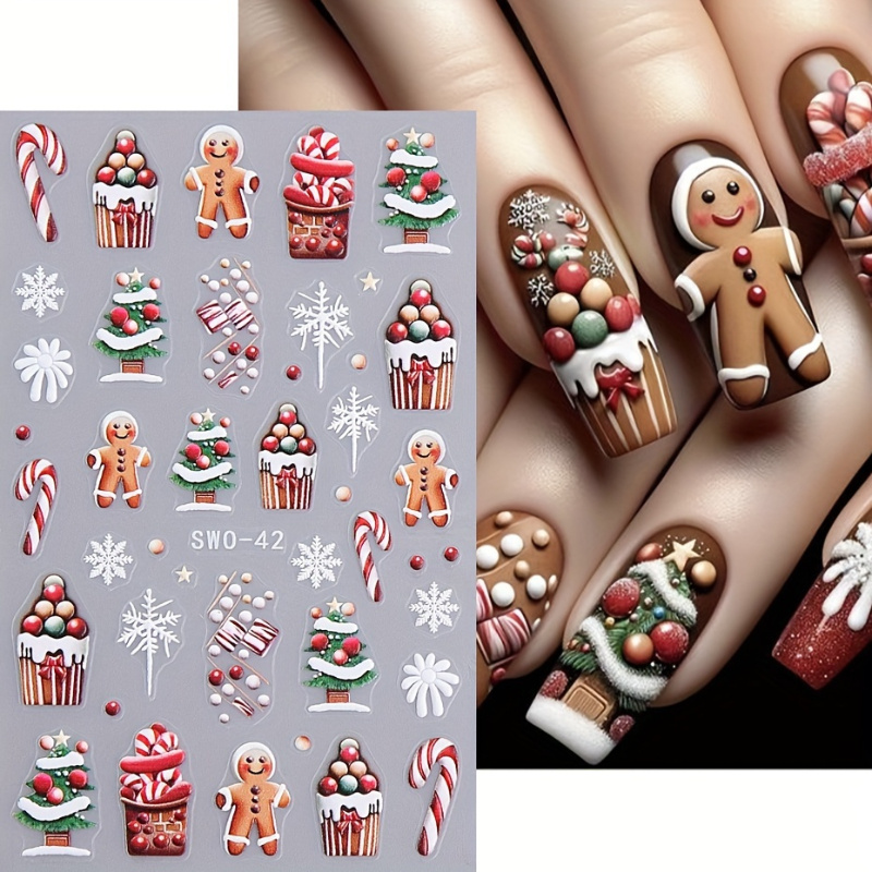 1pc Christmas Gingerbread For Man 3d Nail Art Stickers - Self-adhesive Decals For Festive For