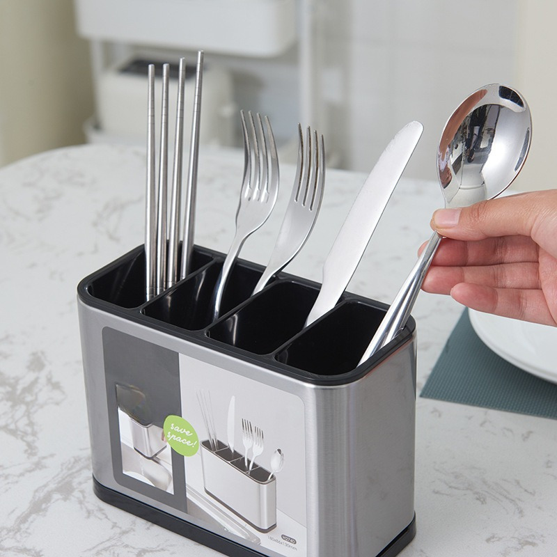 

1pc Stainless Steel Flatware Organizer , 4-compartment Cutlery , Kitchen Utensil For , , Knives & , Metal Utensil Storage Features