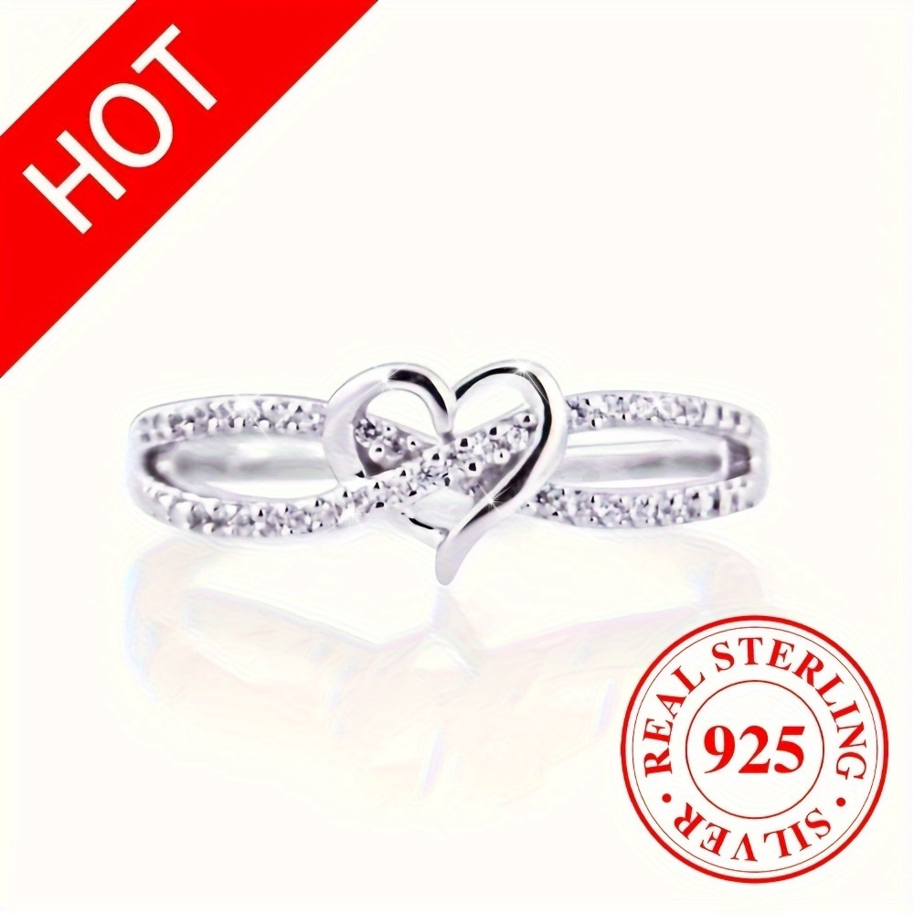 

1pc 925 Sterling Silvery Infinity Heart Ring With Synthetic Zirconia - Fashion Jewelry For Couples, Anniversary Gift, Romantic Daily Accessory