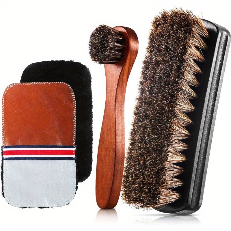 

Kit de à Cheveux de Cheval 4pcs avec Applicateur de Polissage, Brosse de Nettoyage pour Faux Chaussures et Bottes, Brosse de Nettoyage pour Daim et Gants de Microfibre pour Chaussures