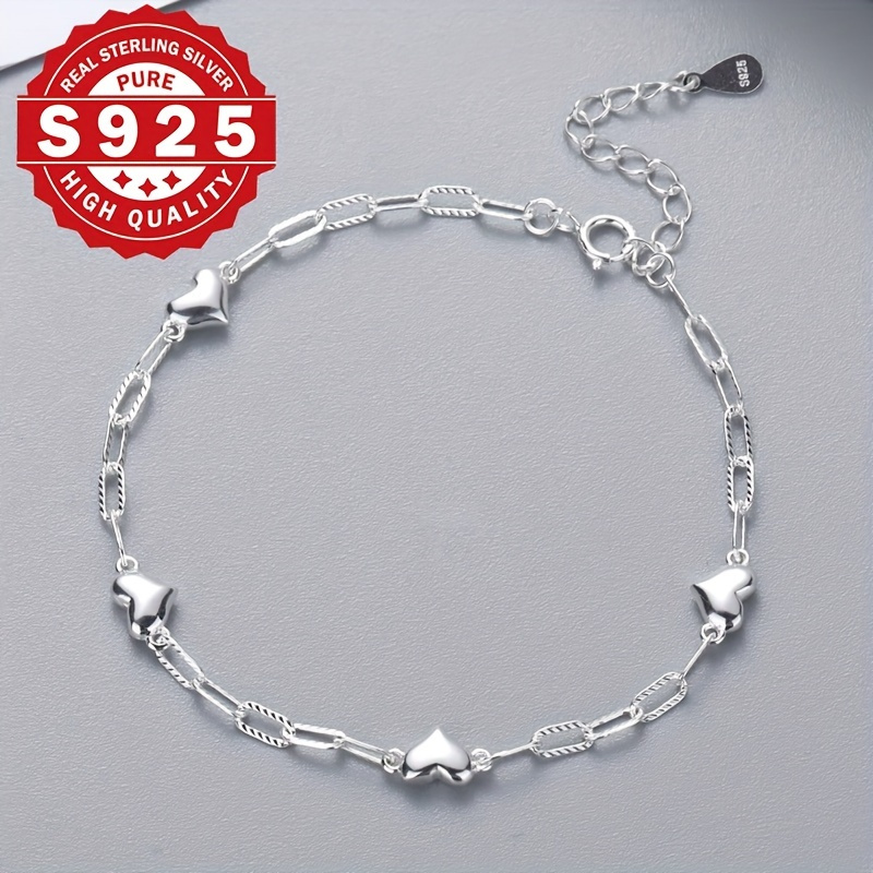 

Sterling Silver 925 Bracelet For Women, 3d Chain, Clasp, Elegant & Cute Style, Simple & Delicate Jewelry