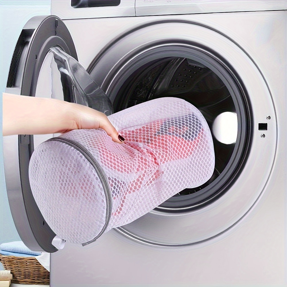 2pcs   woven fabric shoe laundry bags with zipper - round mesh washing bag for sneakers, gym shoes, slippers - 17.78x38.1 cm, laundry room accessories, laundry bags details 0