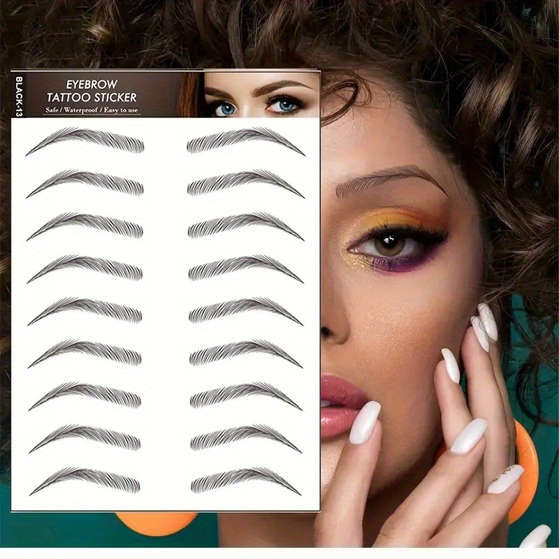 Image of 5 Sheets Of Waterproof And Sweatproof Black 6d Eyebrow Stickers For Natural-looking, Distinct Fake Eyebrows With 3 Designs