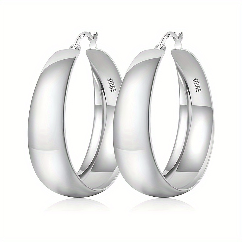 

925 Sterling Silver Chunky Hoop Earrings Wide Thick Hypoallergenic Ear Jewelry Gifts For Women