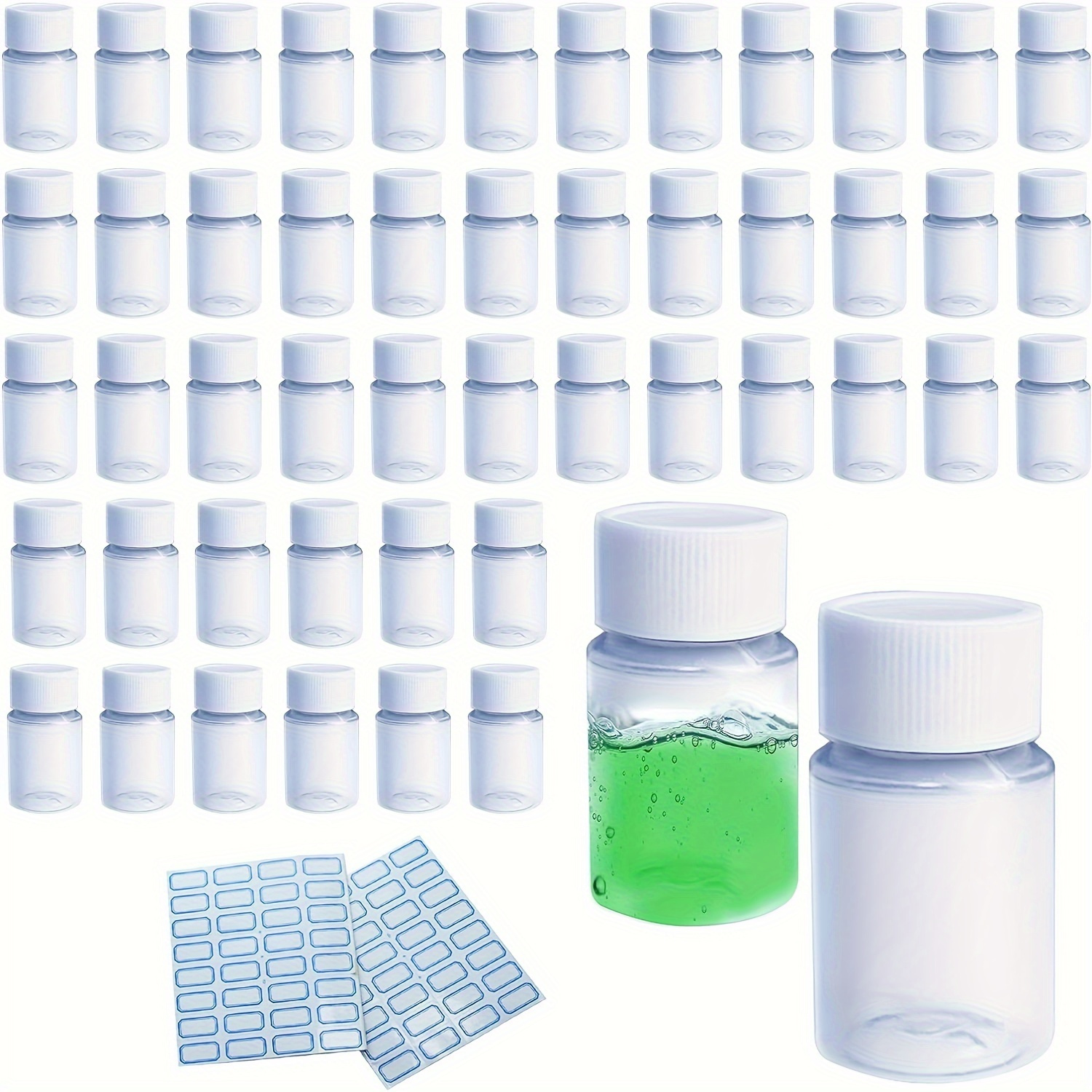 TEMU 50pcs Bouteille en Plastique Portable avec Couvercle à Vis 0.68oz pour Cosmétiques, Shampooing, Tonique, Accessoires de Camping et de Voyage,