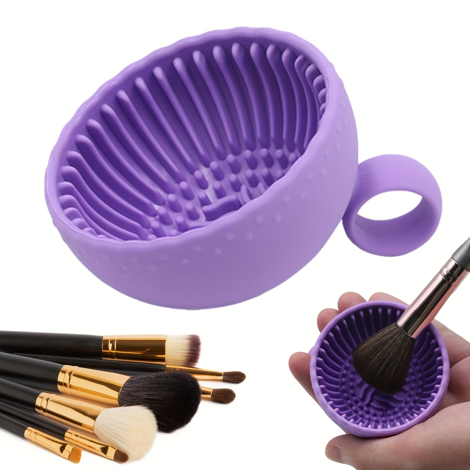 silicone makeup brush cleaner bowl   unscented brush   with scrubber pad for eyebrow blush facial eye brushes Product details 3