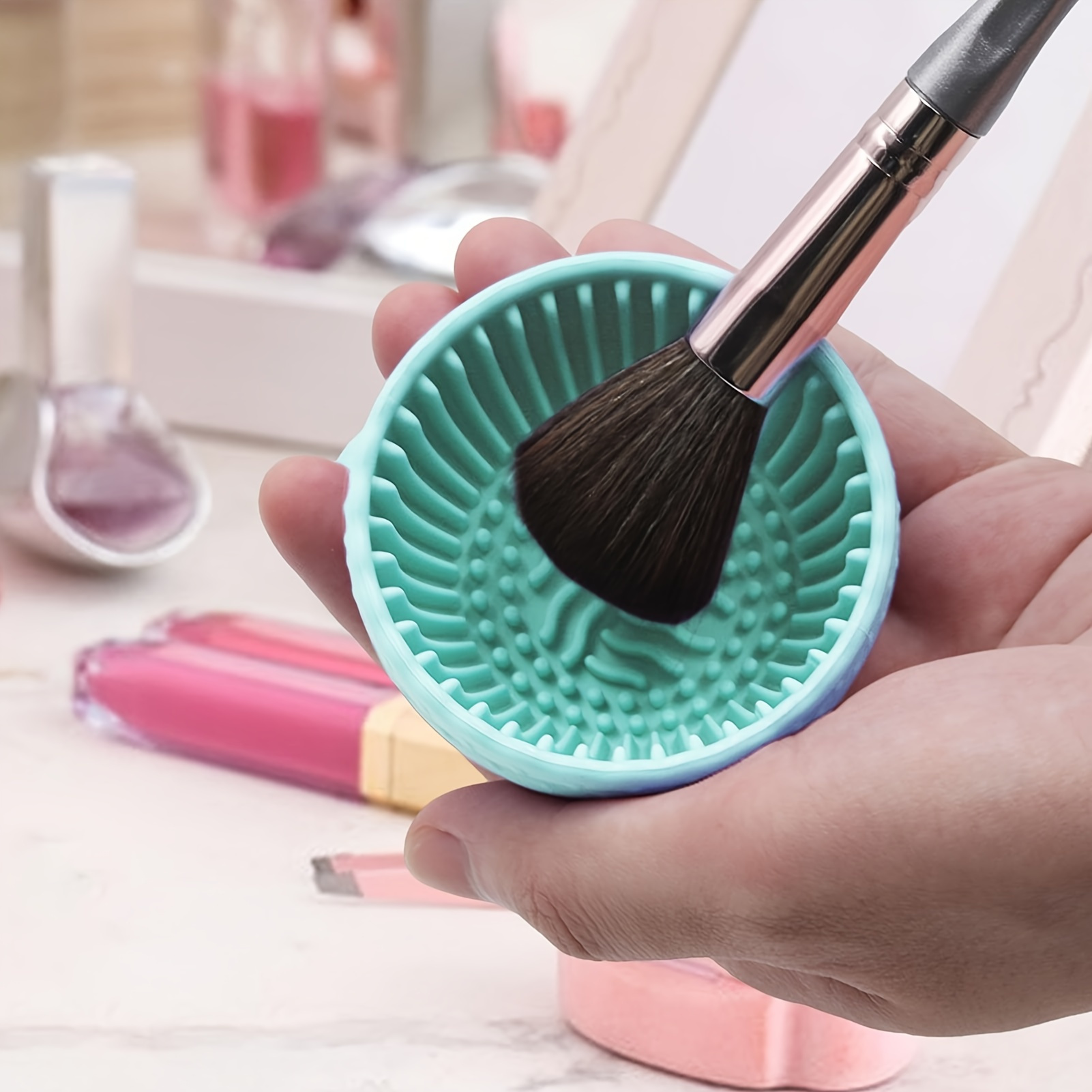 

Silicone Makeup Brush Cleaner Bowl - 1pcs Unscented Brush With Scrubber Pad For Eyebrow, Blush, Facial & Eye Brushes