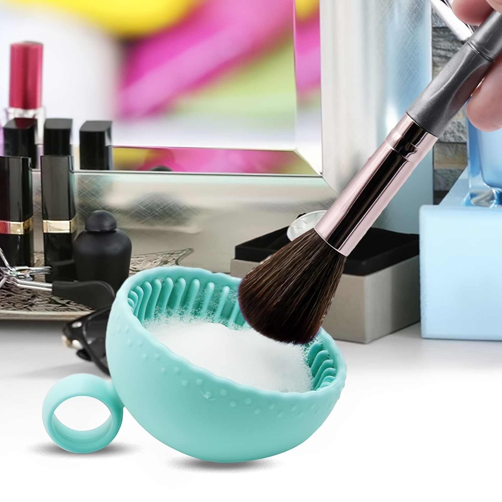 silicone makeup brush cleaner bowl   unscented brush   with scrubber pad for eyebrow blush facial eye brushes Product details 6