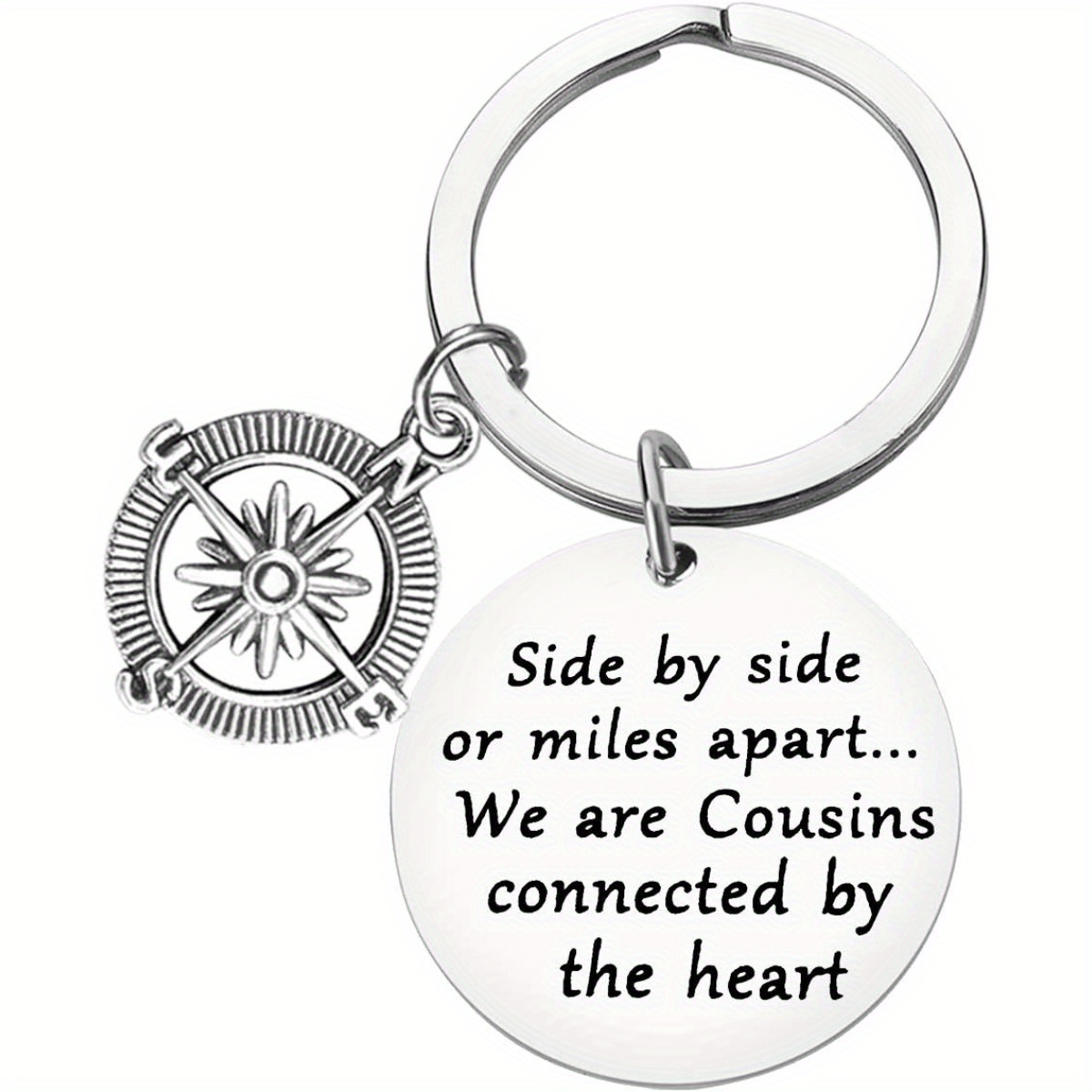 

Cousin Keychain, "we Are Cousins Connected By The Heart" Engraved, Stainless Steel, Round Pendant, Christmas Gift, Long Distance Relationship, Ladies Fashion Accessory, Single Key Ring