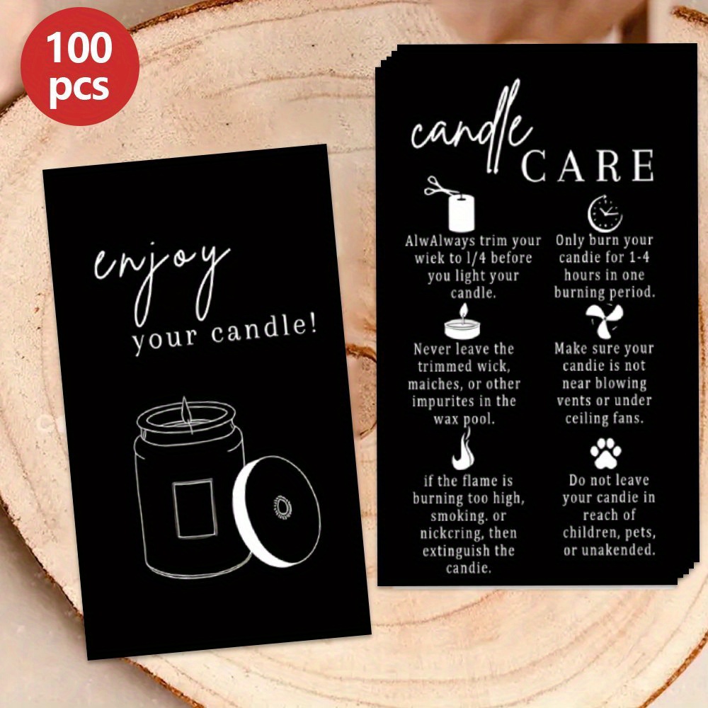 

100-pack Premium Black And White Candle Care Safety Instructions, Minimalist Design, Paper Material, Theme, Candle Packaging And Maintenance Directions For Customers