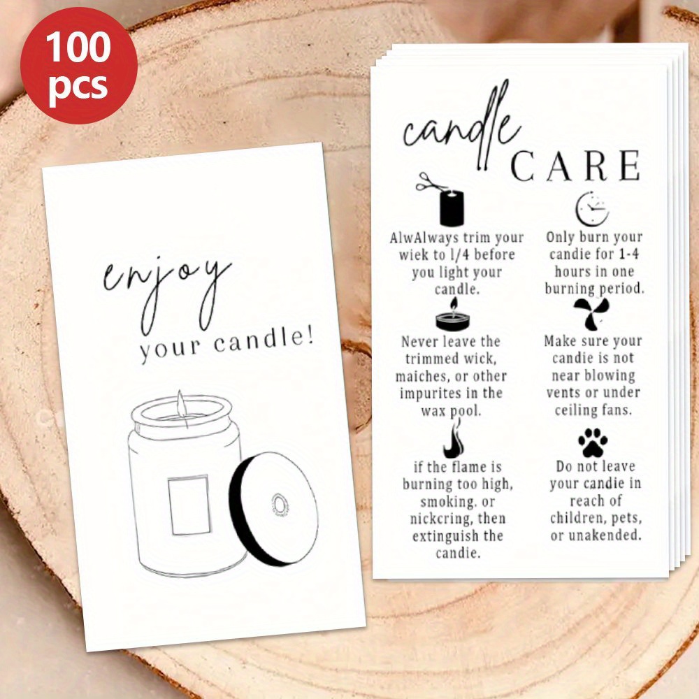 

100pcs Candle Care Cards, Paper Candle Safety Inserts, Minimalist Black And , Theme Candle Packaging Supplies With Maintenance And Burning Tips