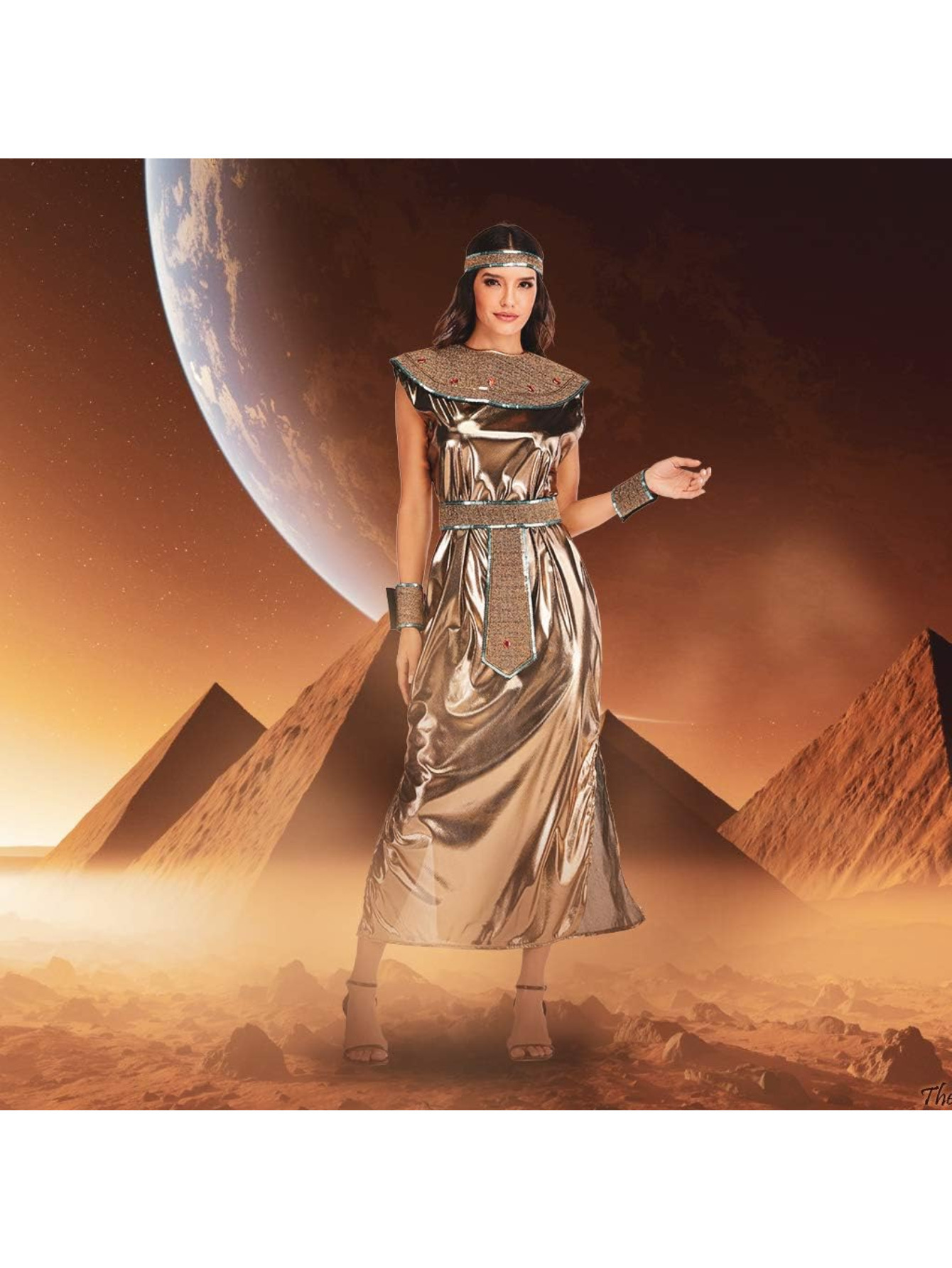 womens cleopatra outfit halloween featuring a golden dress - Temu