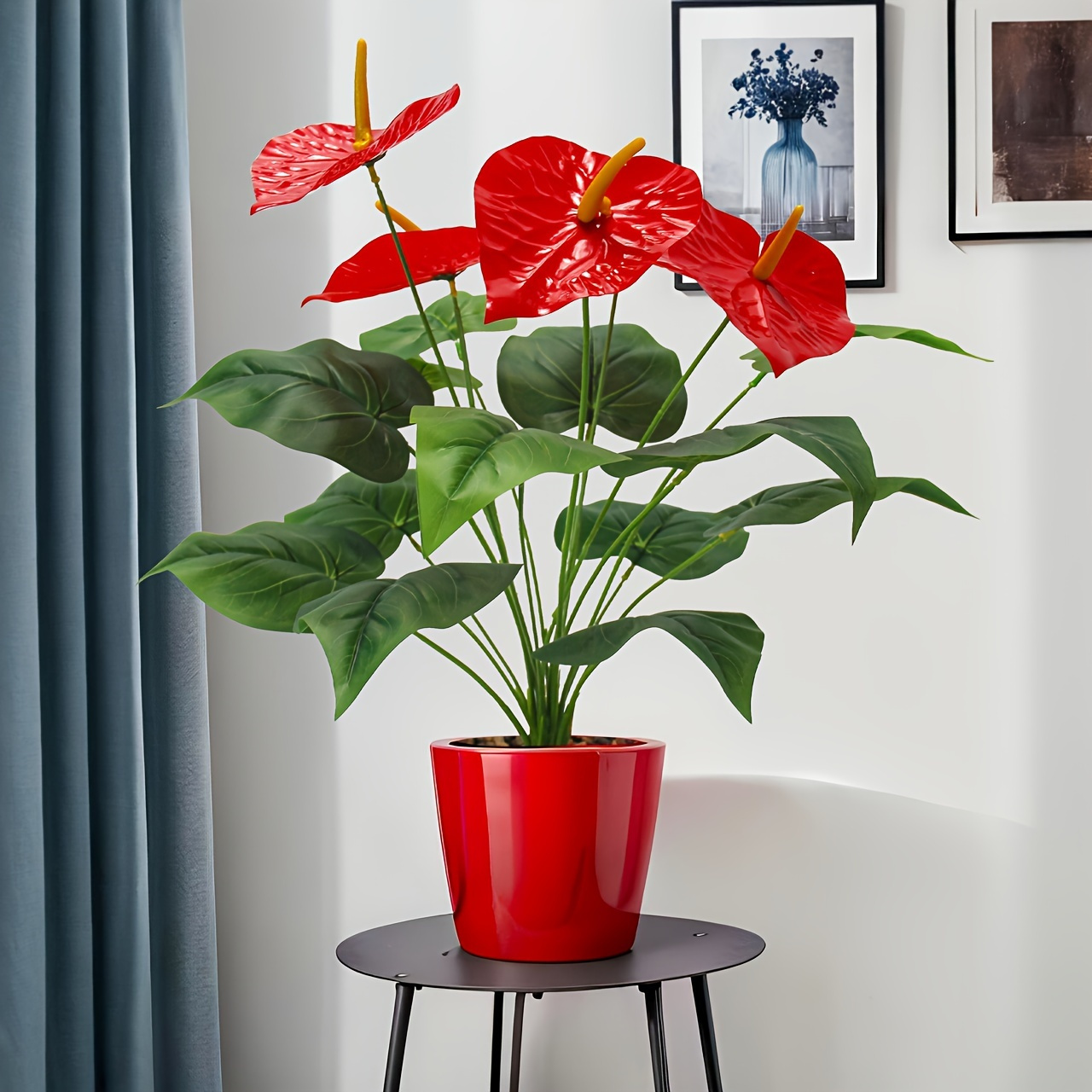 

Vibrant Red Plant - & 5 Flowers, Christmas, Thanksgiving, Valentine's, Graduation & Labor Day Decor | Ideal Tabletop Display (vase Not Included)