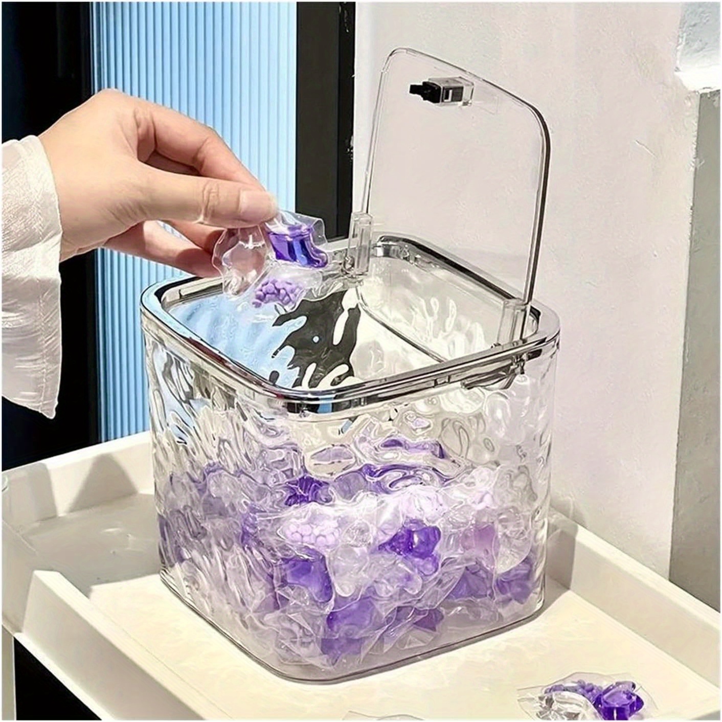 

1pc Laundry Room Storage Organizer, Miscellaneous Garbage Bucket, Clear Plastic Laundry Pods Organizer - Freestanding Storage Container For Detergent & Beads, Perfect For Home Organization