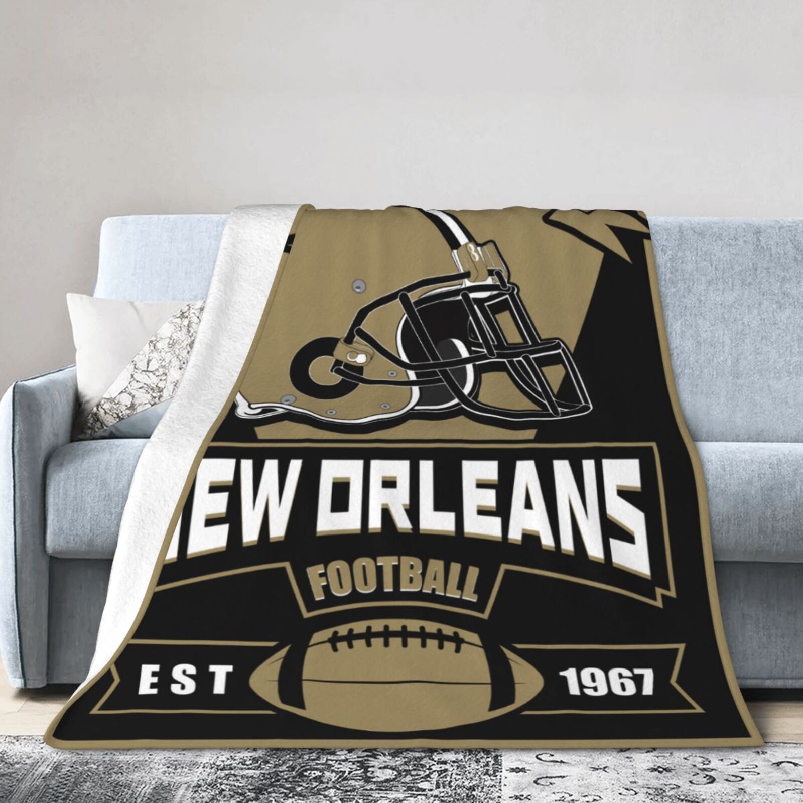 

Custom New Orleans Football Blanket - Personalized Name, Soft & Lightweight Flannel Throw For - Sofa & Bed