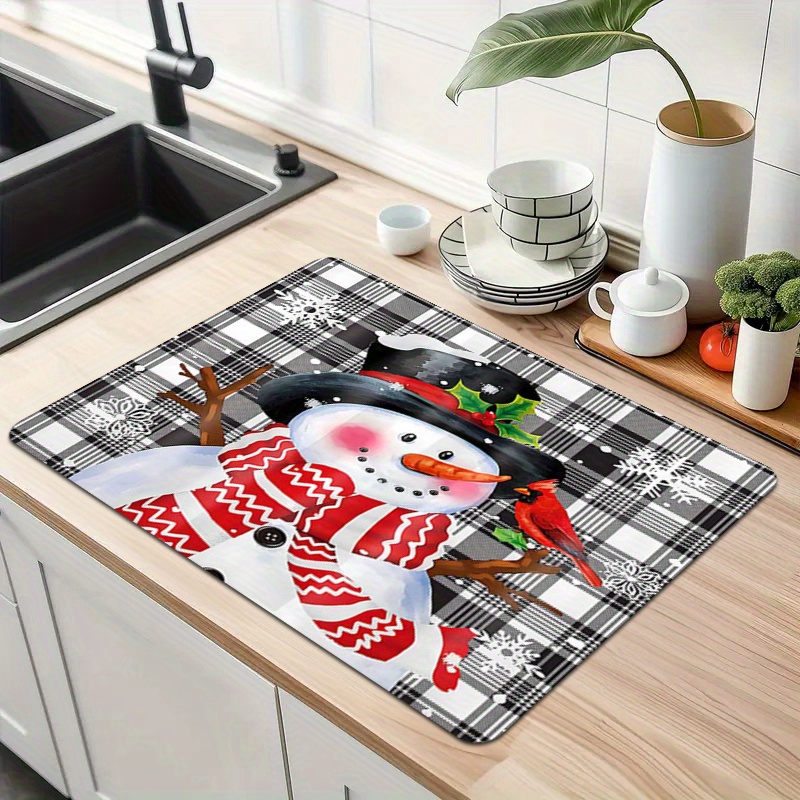 

Christmas Snowman & Hat Dish Drying Mat - Absorbent, Anti-slip Rubber Pad For Coffee Machines, Kitchen & Bathroom Countertops