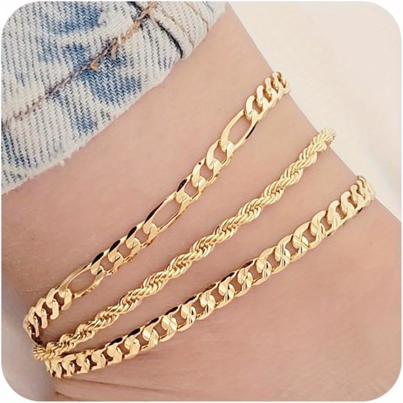 

14k Golden Plated Stainless Steel Anklet For Women - Adjustable 10" To 12" Cuban Chain, Lobster Clasp, Hip Hop & Sexy Style, No Mosaic, Daily & Gift Occasion, All Seasons Waterproof Foot Jewelry