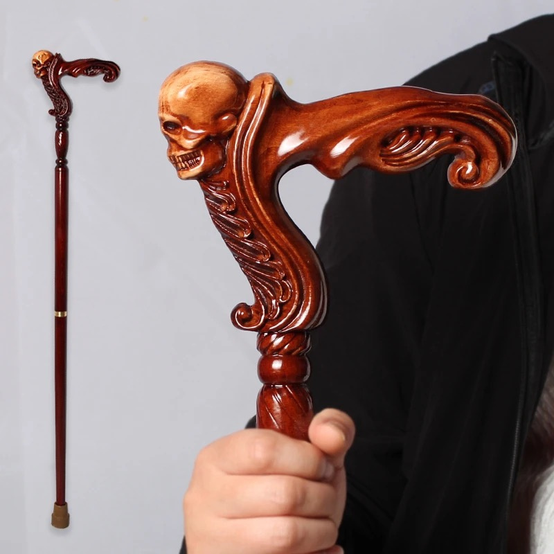 

Funky Skull-themed Wooden Stick - 36" Vampire Cosplay Cane, Steampunk Accessory For Halloween & Costume Parties