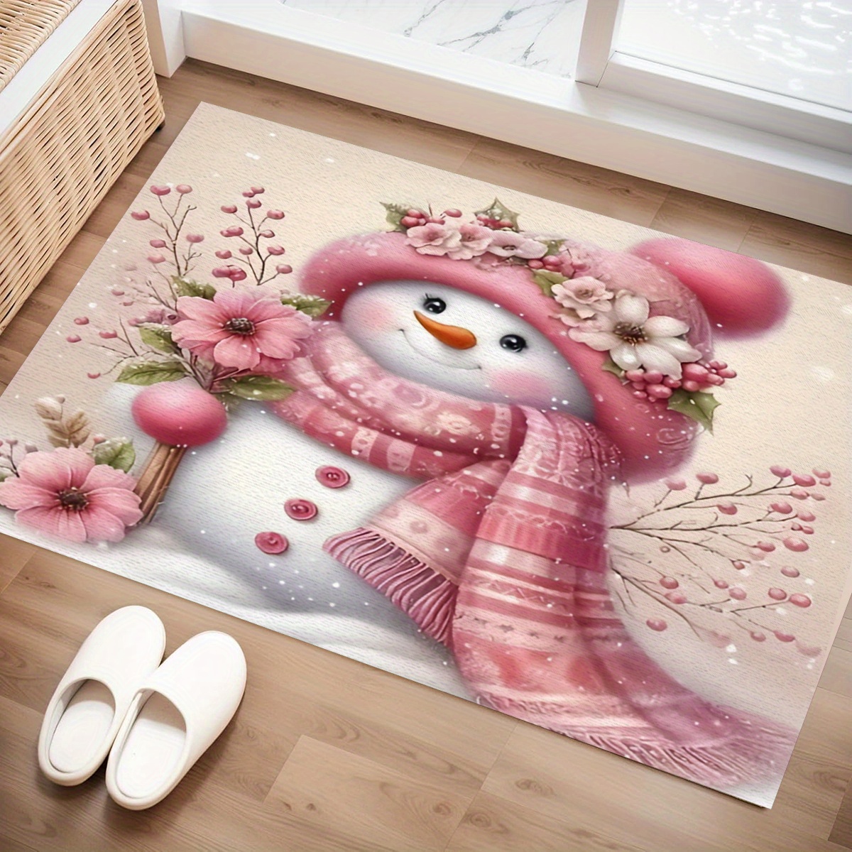 

1pc Christmas Snowman Printed Door Mat Kitchen Mat, Dust Carpet, Entrance Mat, Bedroom, Living Room, Garden, Bathroom Floor Mat, Decoration Carpet, Mat