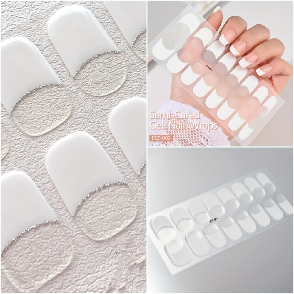 

French-inspired Semi-cured Gel Nail Wraps - 16pcs Set In Black, White, Red & Nude | & Remove, No Uv Lamp Needed