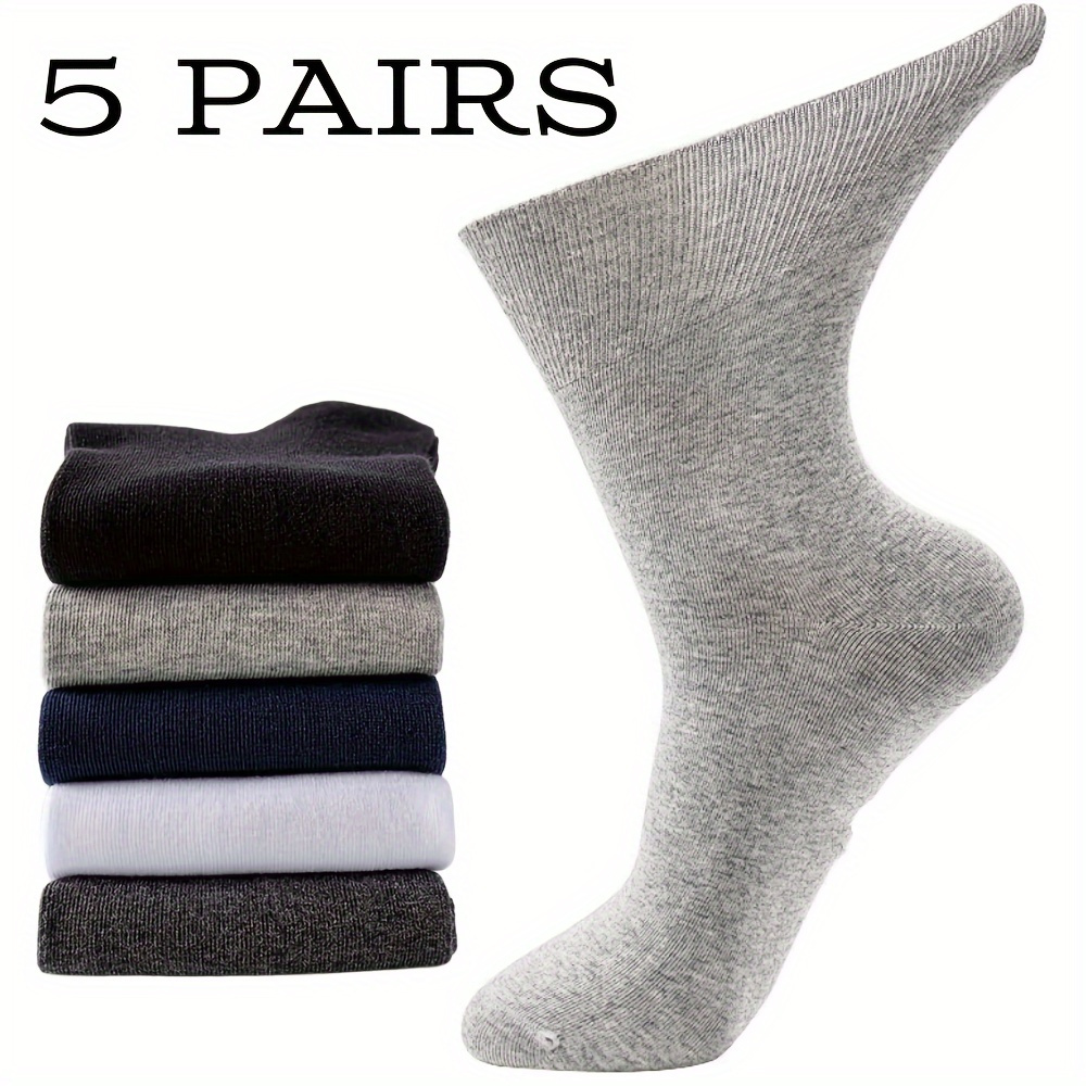 

5 Pairs Diabetic Socks Unisex, Blend, Non-binding Top Polyester And Spandex Solid Color Socks For Elderly, Perfect Gift