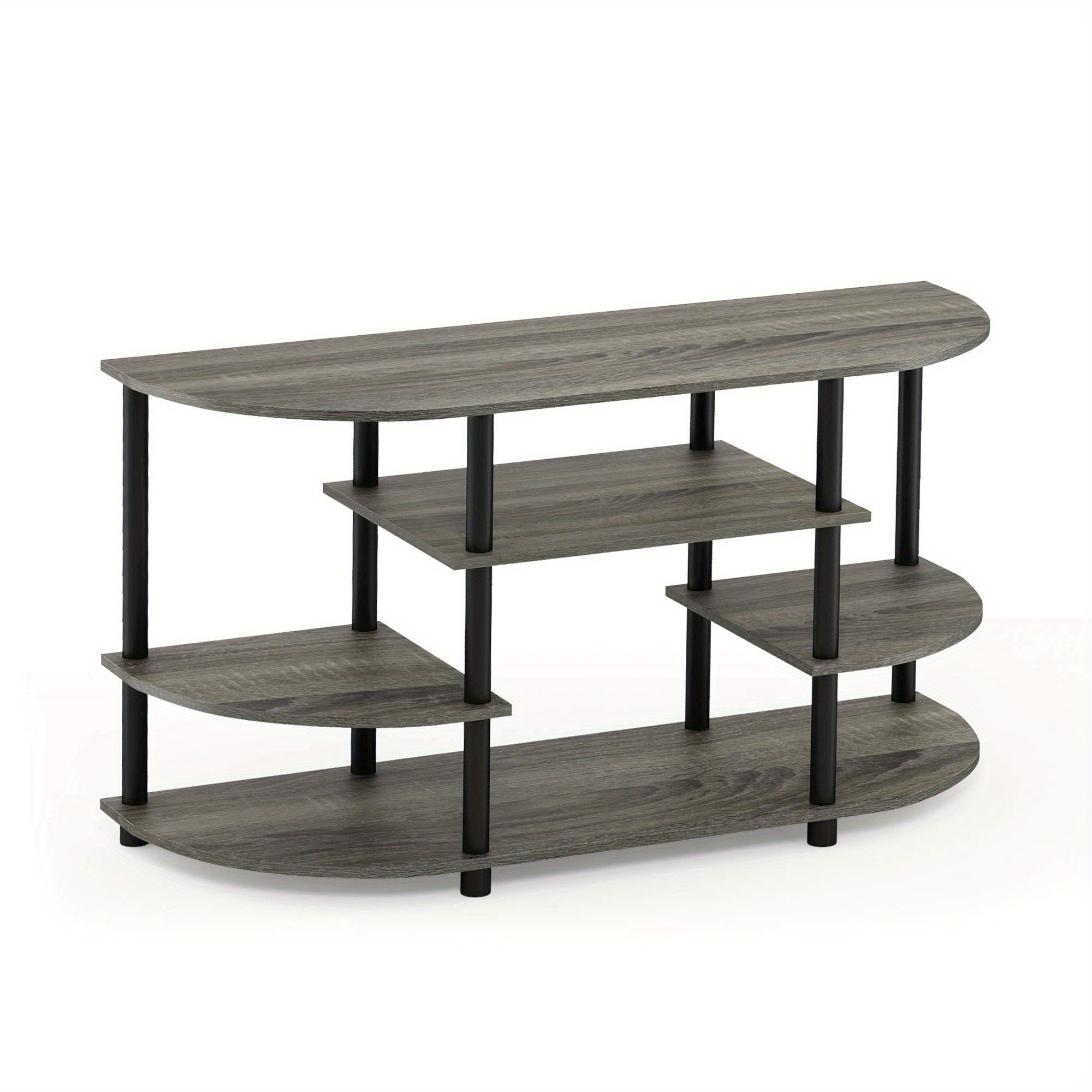 TEMU Compact Corner Tv Stand In Grey And Black, Space- Tv Unit, Room Furniture, Easy To Assemble
