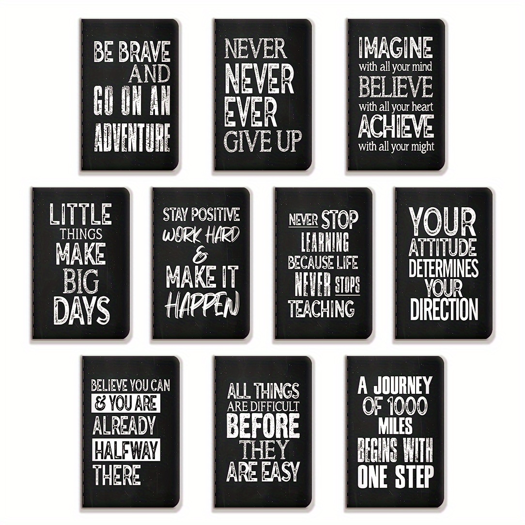 

10 Pcs Inspirational Mini Notebooks, Matte , Dotted , Affirmational Quotes, Small Pocket Size, Waterproof Cover For Classroom, Office, Teacher , And Travel Journals