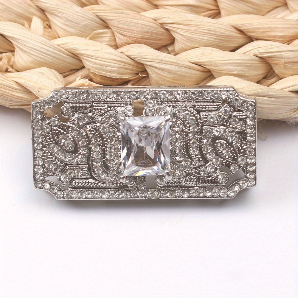 Irregular Square Rhinestone Brooch with Enamel Pin