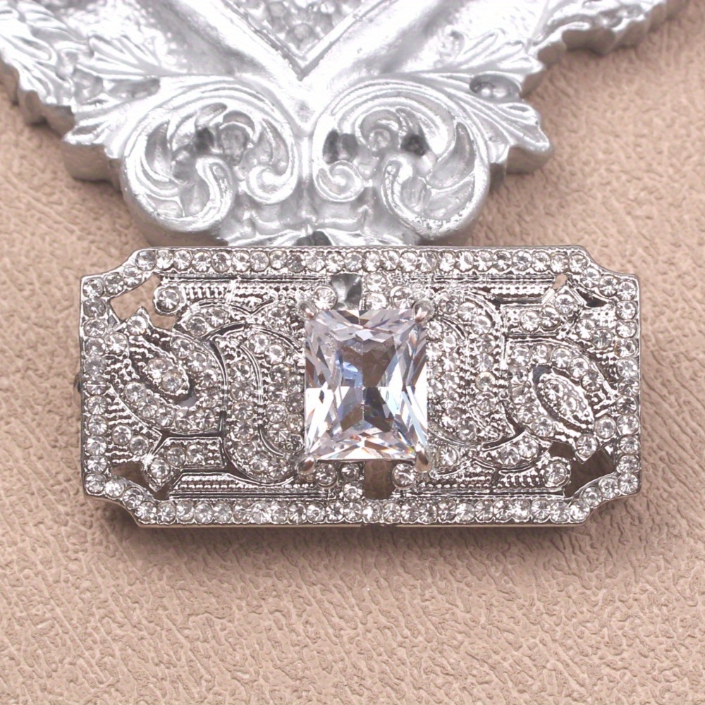 Irregular Square Rhinestone Brooch with Enamel Pin