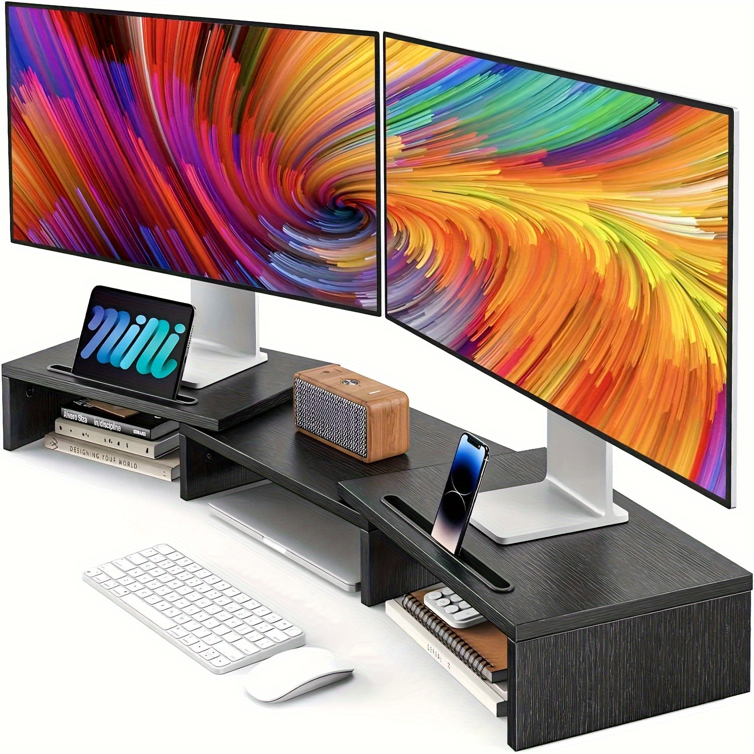 TEMU Dreamsmith Dual Monitor Stand Lifter For 2 Monitors, Monitor Stand With Adjustable Length And Angle, Adjustable Computer Monitor Stand With 2