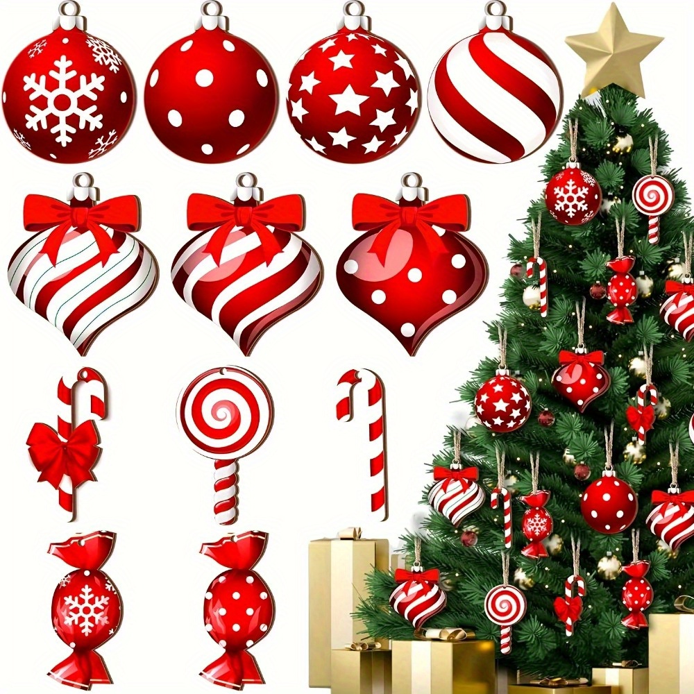 

36pcs Wooden Christmas Ornaments Set - With Snowflakes, Stars, And Candy Canes, Tree, Garland, And Decor, No Power Needed, Design