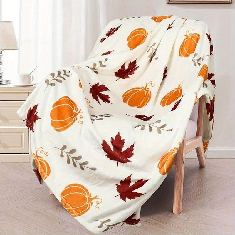 

Fall Throw Blanket Pumpkin Maple Leaves Flannel Blanket Autumn Harves Fuzzy Soft Blanket For Thanksgiving Home Bed Sofa Couch Chair Decor