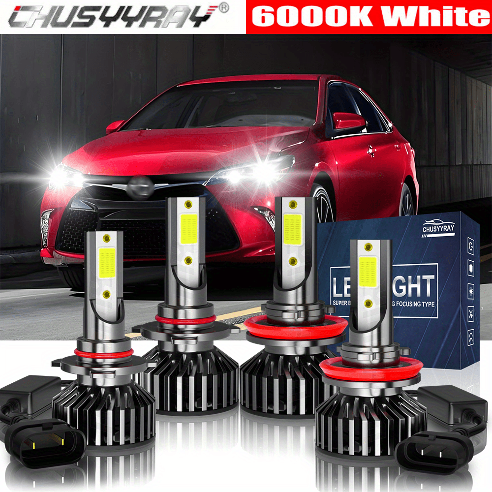 

Led Headlight Bulbs For Toyota Camry 2007-2017, 9005 H11 Combo, Dual-sided Cob Chip, 120w, 32000lm, 6000k , Aviation Aluminum, Fits & Right, 5-year , Pack Of 4