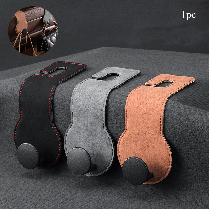 PU Leather Car Seat Headrest Hooks, Front & Back Coat Hanger