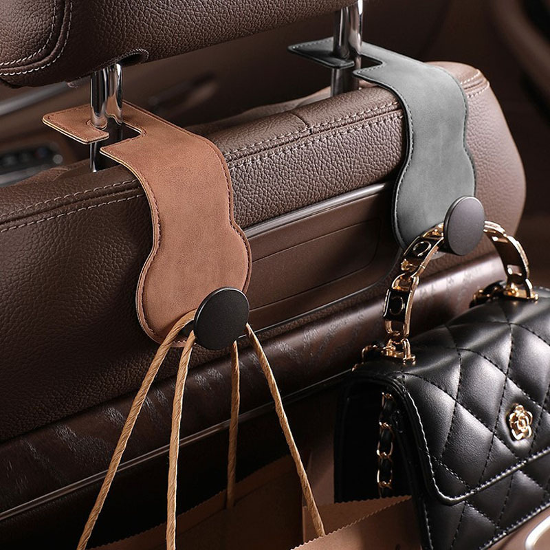 PU Leather Car Seat Headrest Hooks, Front & Back Coat Hanger