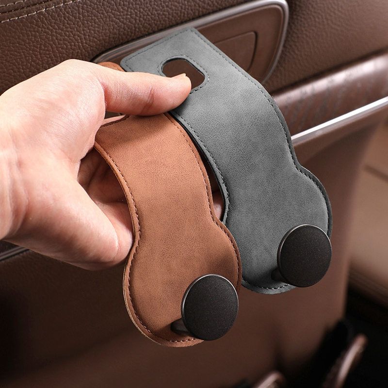 PU Leather Car Seat Headrest Hooks, Front & Back Coat Hanger