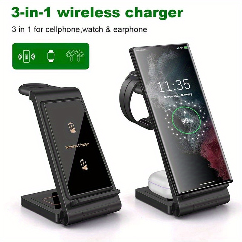 

3 In 1 Wireless Charger Fast Wireless Charging Foldable S24 Ultra/s23+/s22/s21/s20/s10/s9 6/6 Classic/5 Lte/4/3 Active 2/1 Buds