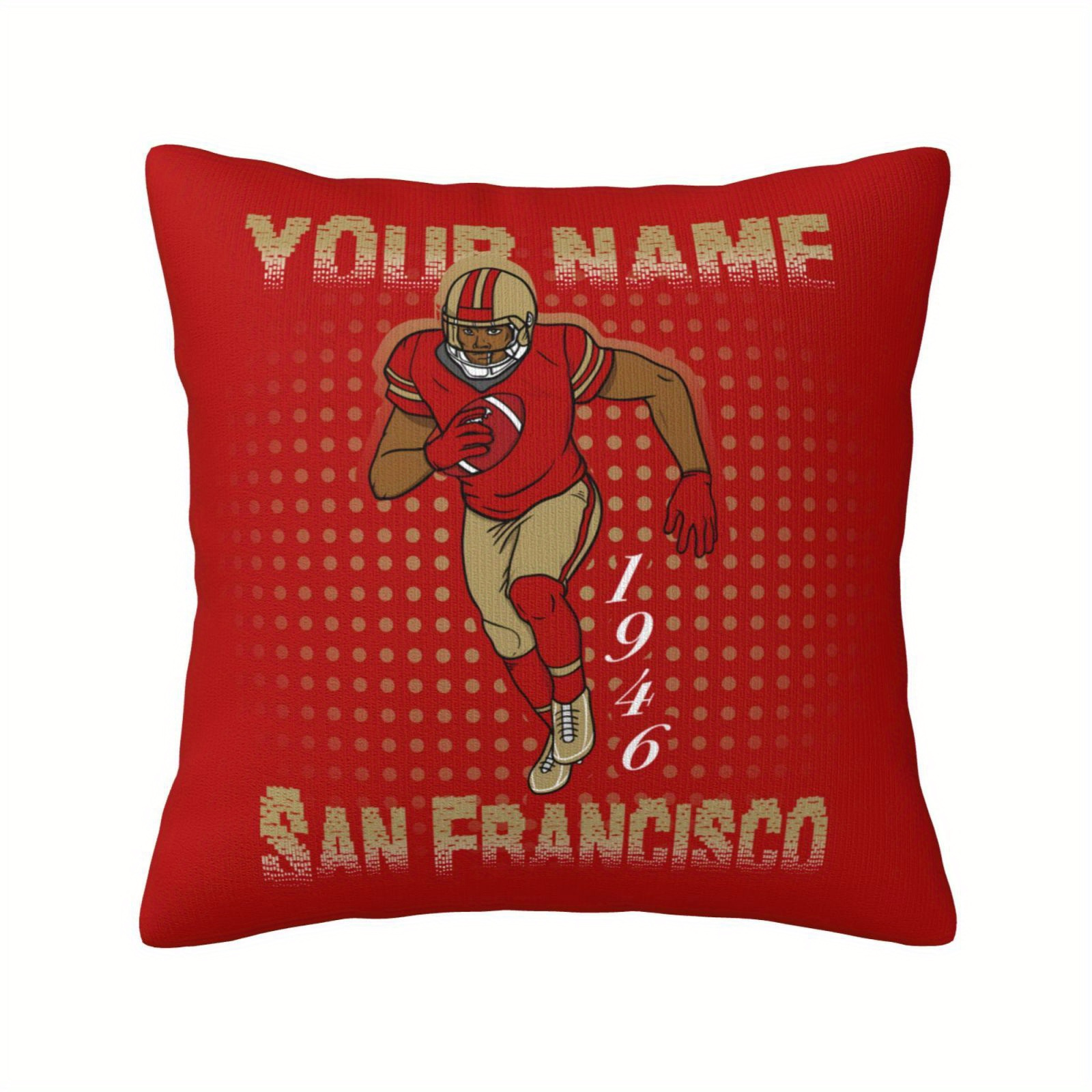 

Customizable San Football Player Throw Pillow Cover, 18x18 Inch Square Polyester Knit Fabric For Home Decor, Personalized Sports Themed Pillowcase Without Insert, Football Room Decor