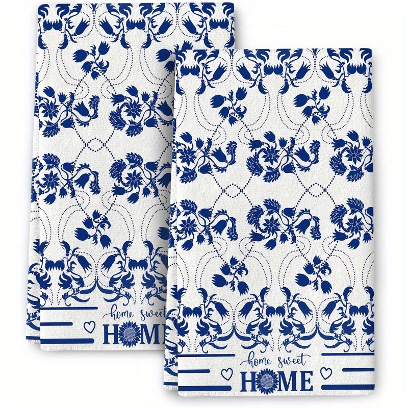 

2-piece Blue Floral Kitchen Towels Set, 18x26 Inch, Contemporary Style, Theme, Woven Polyester, Super Soft, Machine Washable Dish Cloths & Tea Towels For Home Decor And Gifting