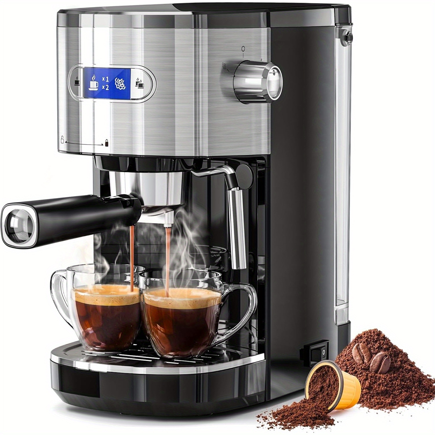 

Professional Espresso Maker With Milk Frother Steam Wand And Capsule Compatible, Espresso Machines 20-bar, Espresso Coffee Machines With Removable Water For Latte &cappuccino