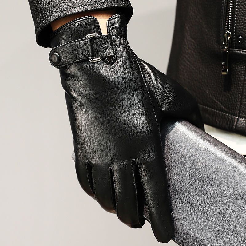 

Gants en cuir pour hommes, automne/hiver, courts, chauds, en polaire, pour l'extérieur, le vélo, cadeau de Noël