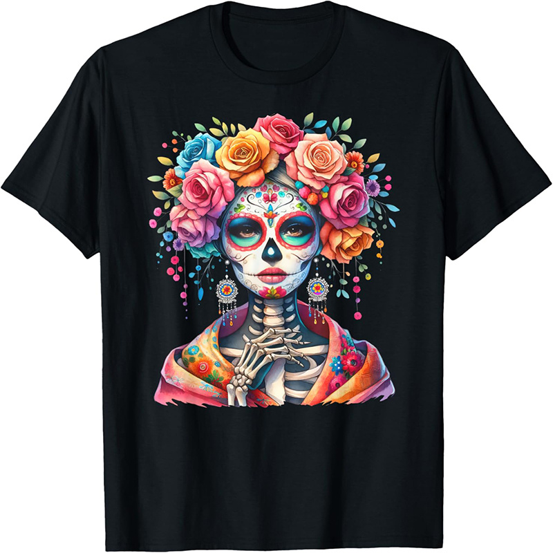 

Dia De Los Muertos Skull Floral Costume T-shirt