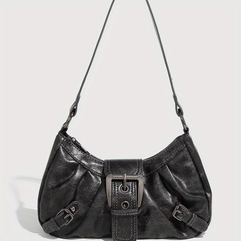 

Vintage-inspired Y2k Faux Leather Shoulder Bag For Women - Chic & , In Brown/black