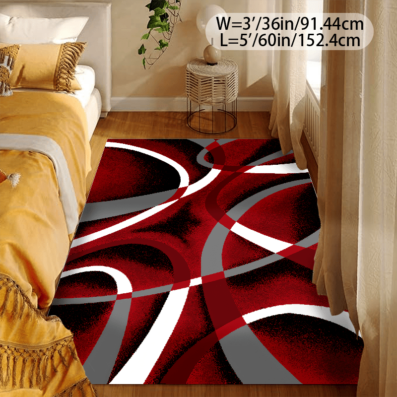 TEMU Zulida Non-slip Area Rug For Living Room, Bedroom, Indoor Use; Polyester Fiber, Machine Washable; Modern Geometric Red, Black, And Grey Design; Large Size, Durable, Decorative Floor Mat