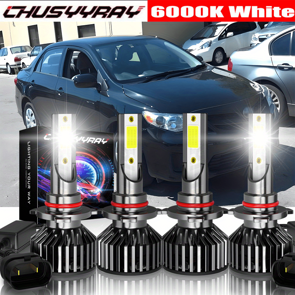 

Led Headlight Bulbs Combo 9005 9006 Fit For Toyota Corolla 2009-2013 Two-sided Ultra Bright Cob Chip 70w 27000lm 6000k Cold White, Pack Of 4