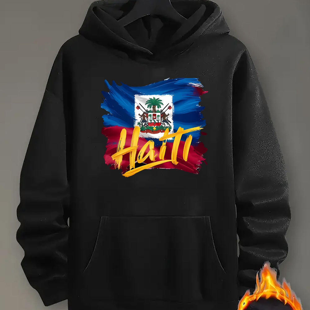 

Haiti Flag Print Hoodie For Men - Casual Polyester Hooded Sweatshirt With Kangaroo Pocket, Loose Fit Long Sleeve Pullover, Unisex-adult All-season Knit Fabric