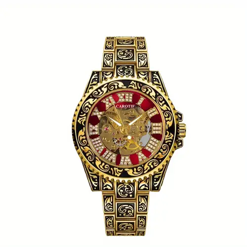 1pc mens belt retro fashion luminous carved mechanical watch